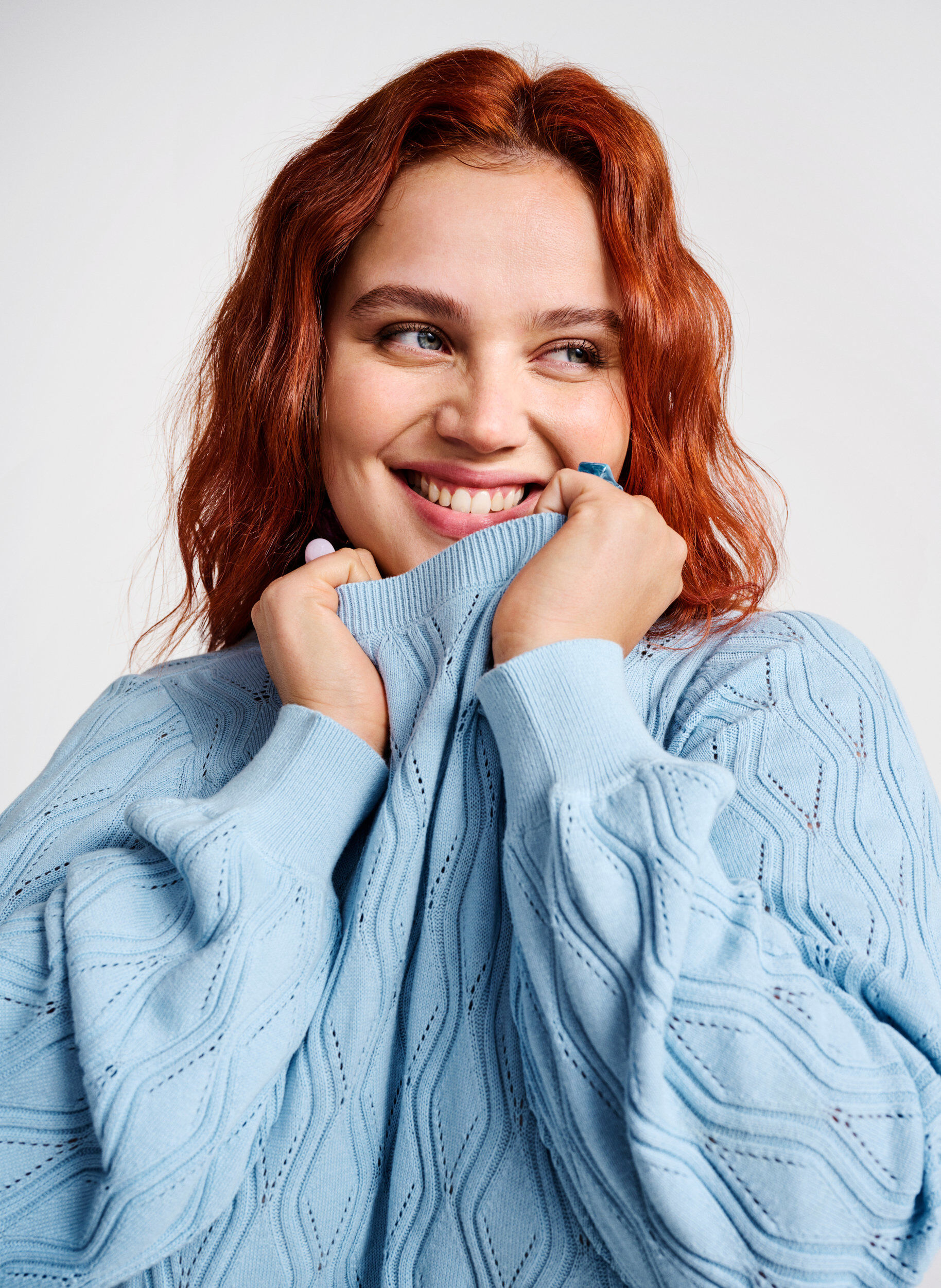 Zizzi Pullover met gatenpatroon en boothals	, Blue Bell, Image image number 0