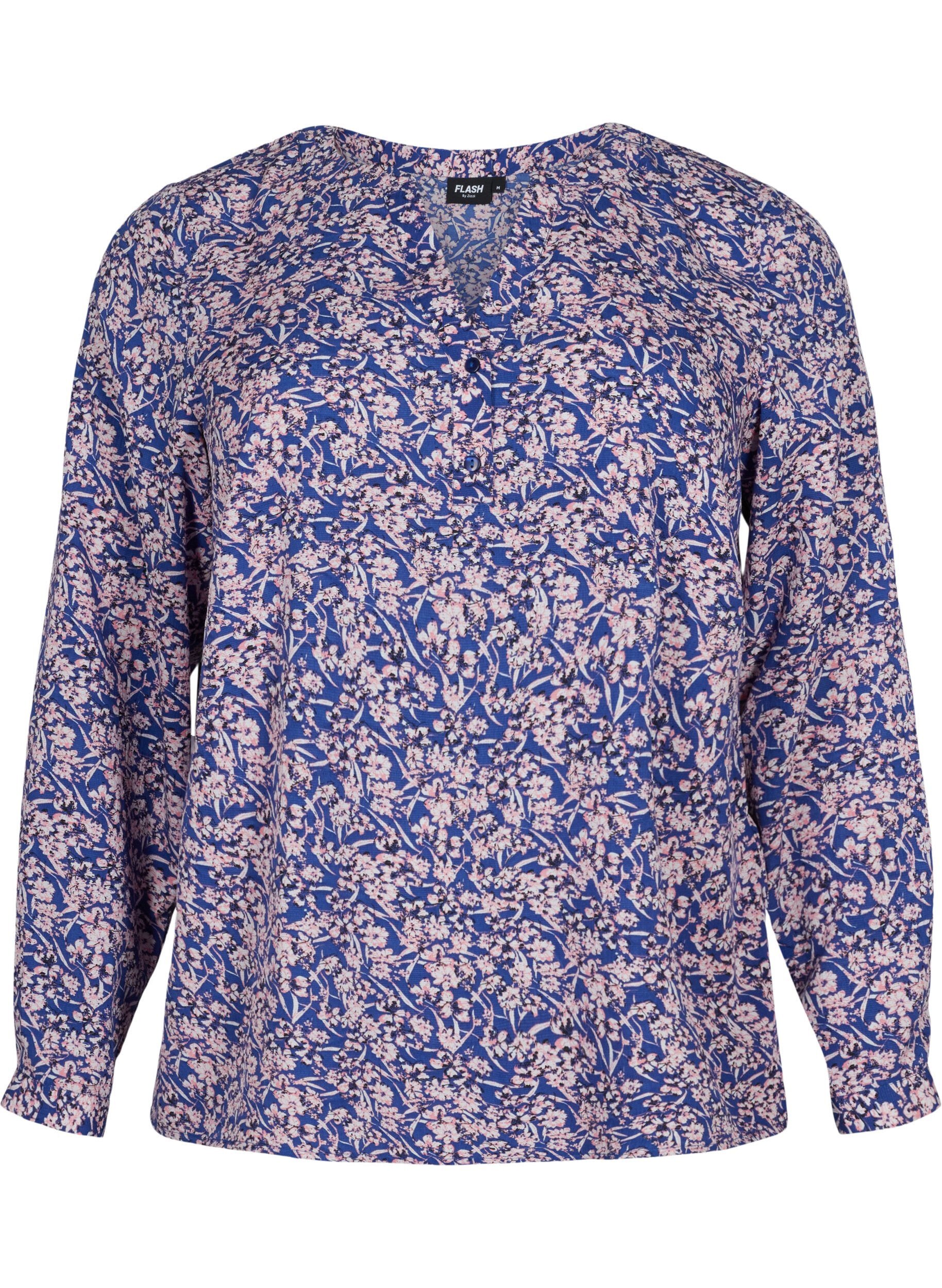 Zizzi FLASH - Blouse met lange mouwen en print, Strong Blue Flower, Packshot image number 0