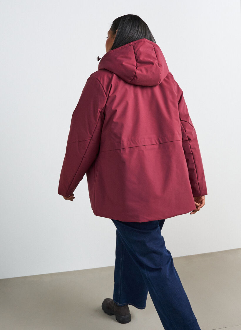 Winterjas met capuchon en verstelbare taille, Rood, Model image number 2