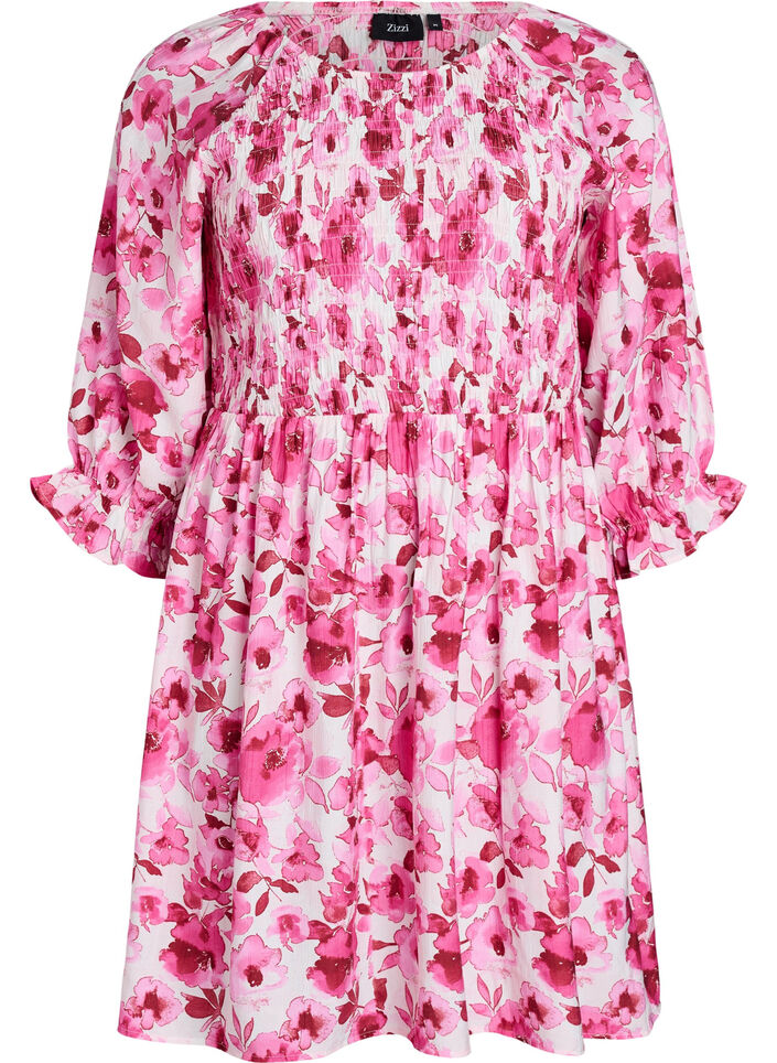 Gerimpelde jurk met bloemenprint, Roze, Packshot image number 0