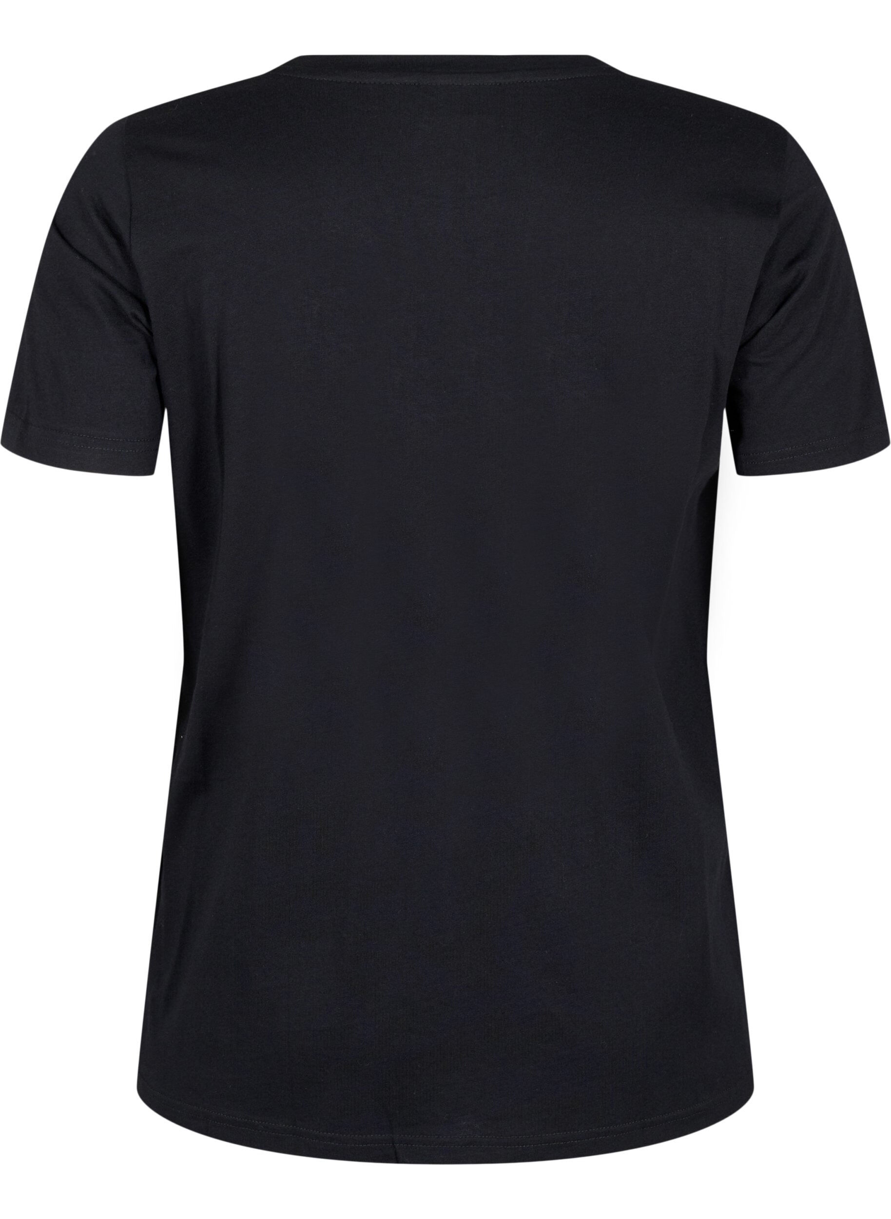 Zizzi Katoenen T-shirt met strasmotief, Black w. Radiance, Packshot image number 1
