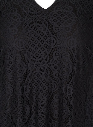 Kanten jurk met v-hals en korte mouwen, Black, Packshot image number 2