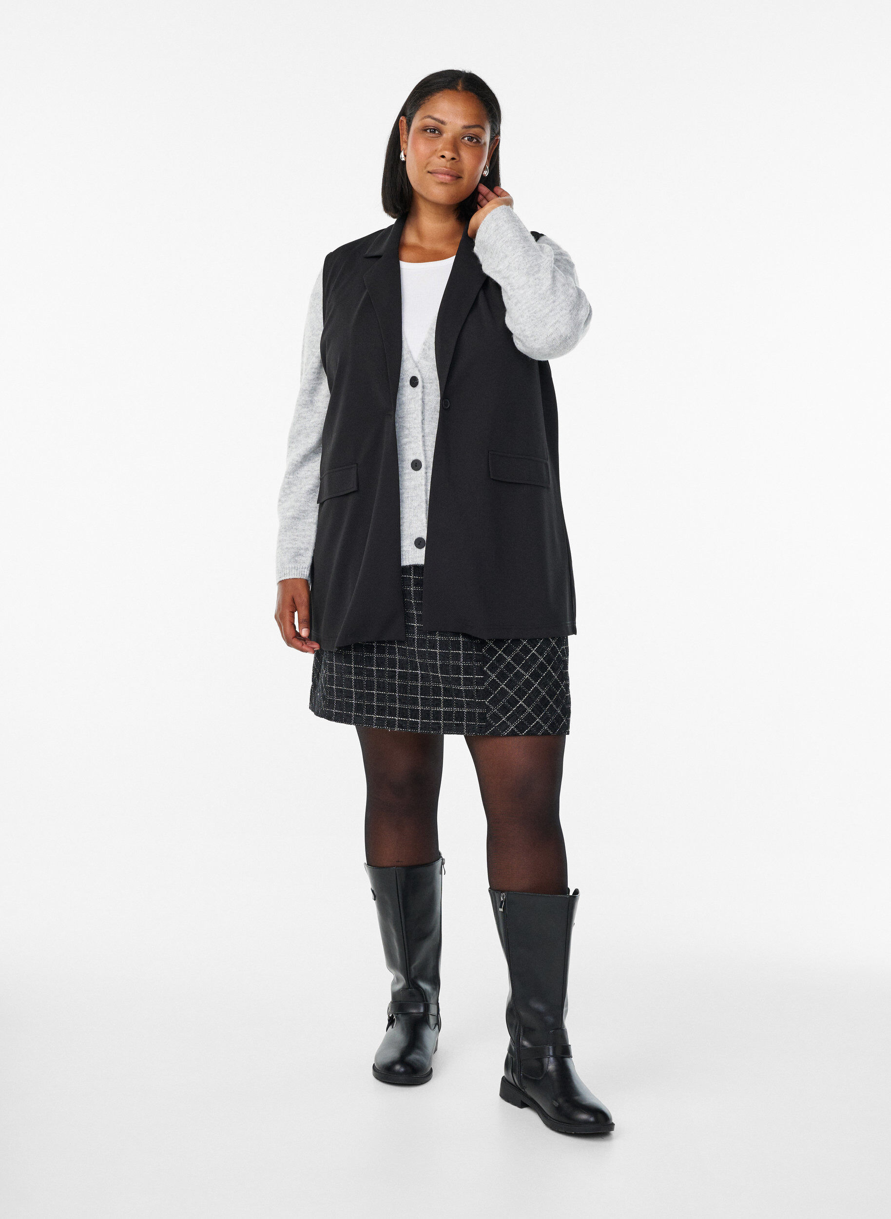 Zizzi Mouwloze blazer bodywarmer met klassieke revers, Zwart, Model image number 1