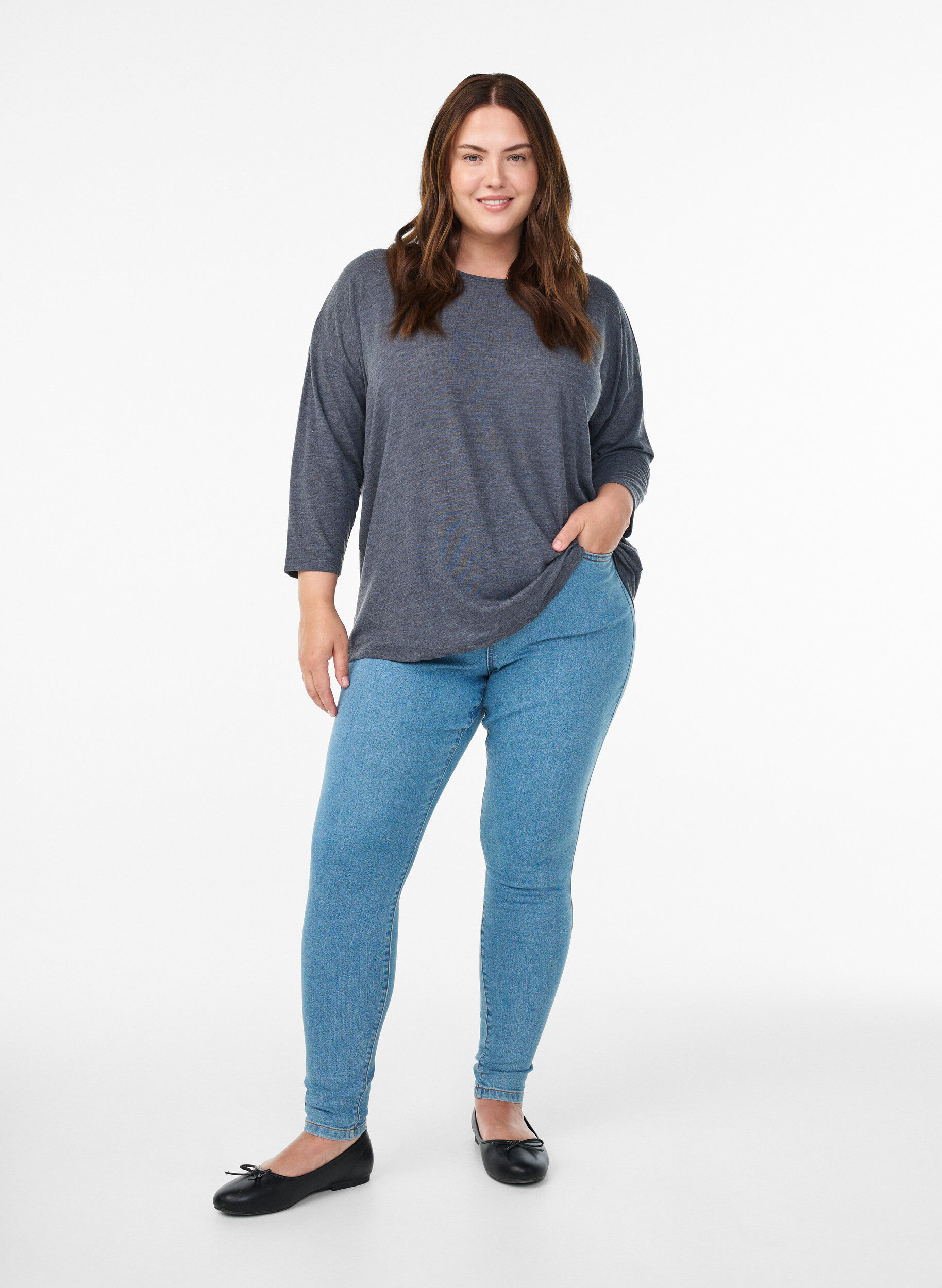 ZizziJersey blouse met 3/4 mouwen, Grijs, Model image number 1