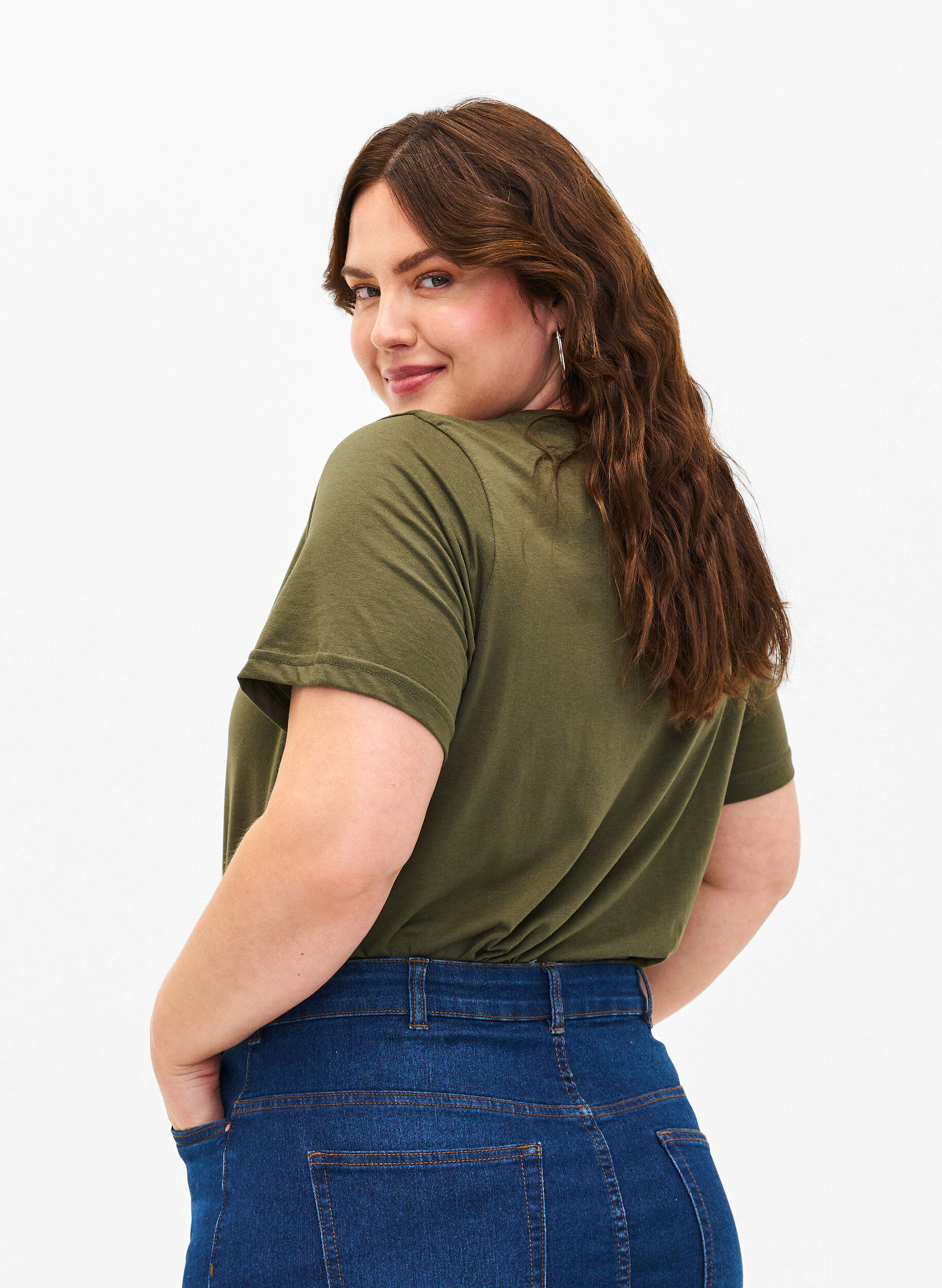 Zizzi FLASH - T-shirt met ronde hals, Olivie Night, Model image number 1