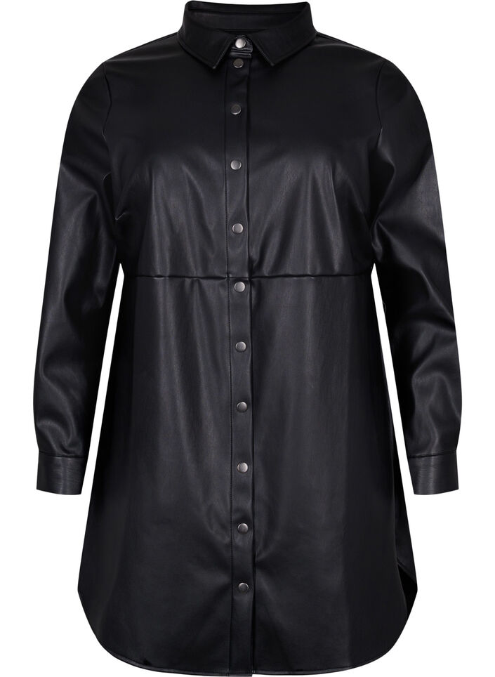 Lang overhemd van imitatieleer, Black, Packshot image number 0
