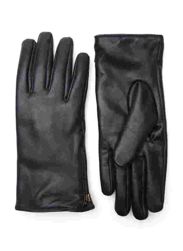 Lederen handschoen met rits, Black, Packshot
