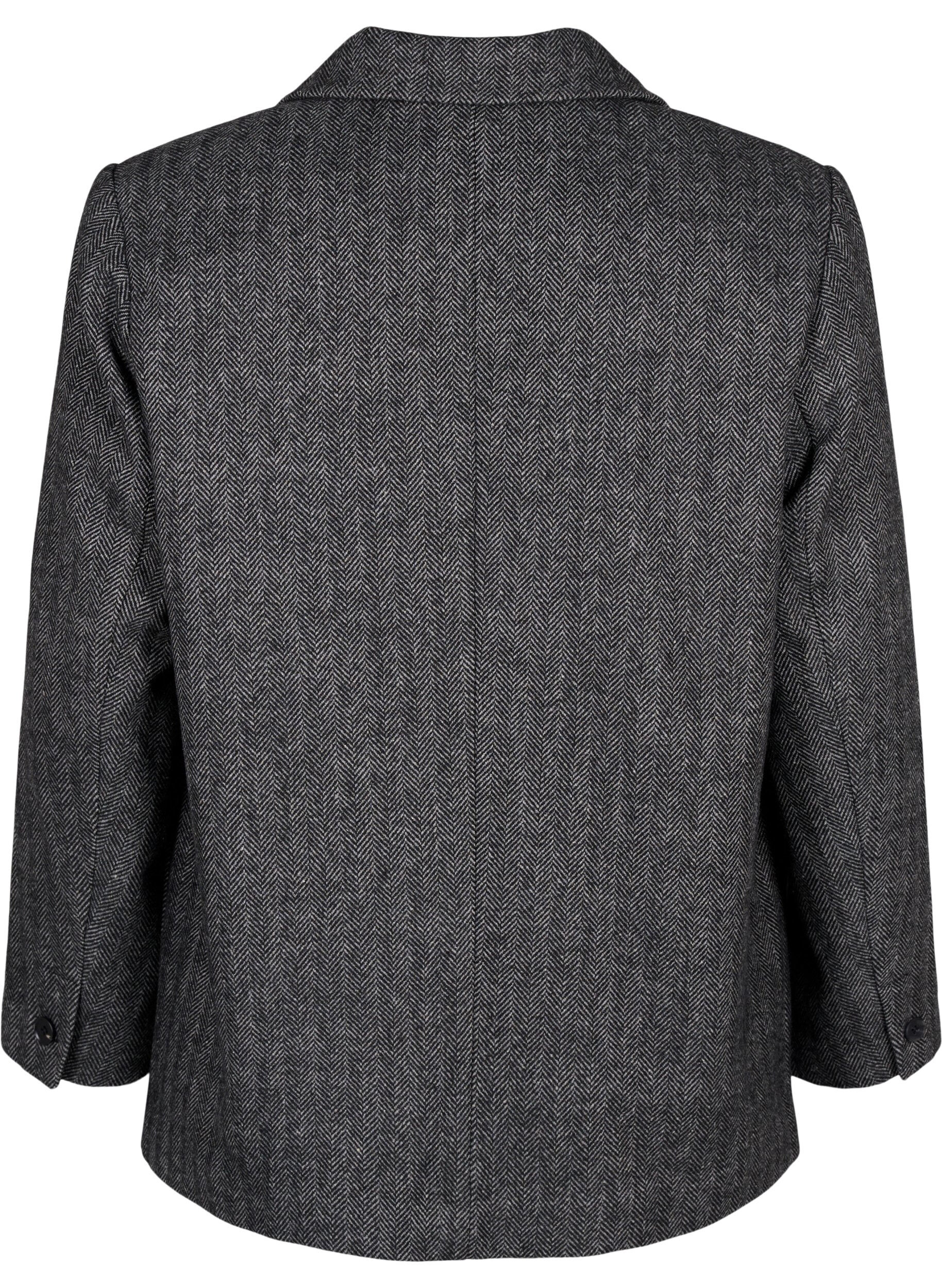 Zizzi Blazer van wolmix met zakken, Dark Grey Melange, Packshot image number 1