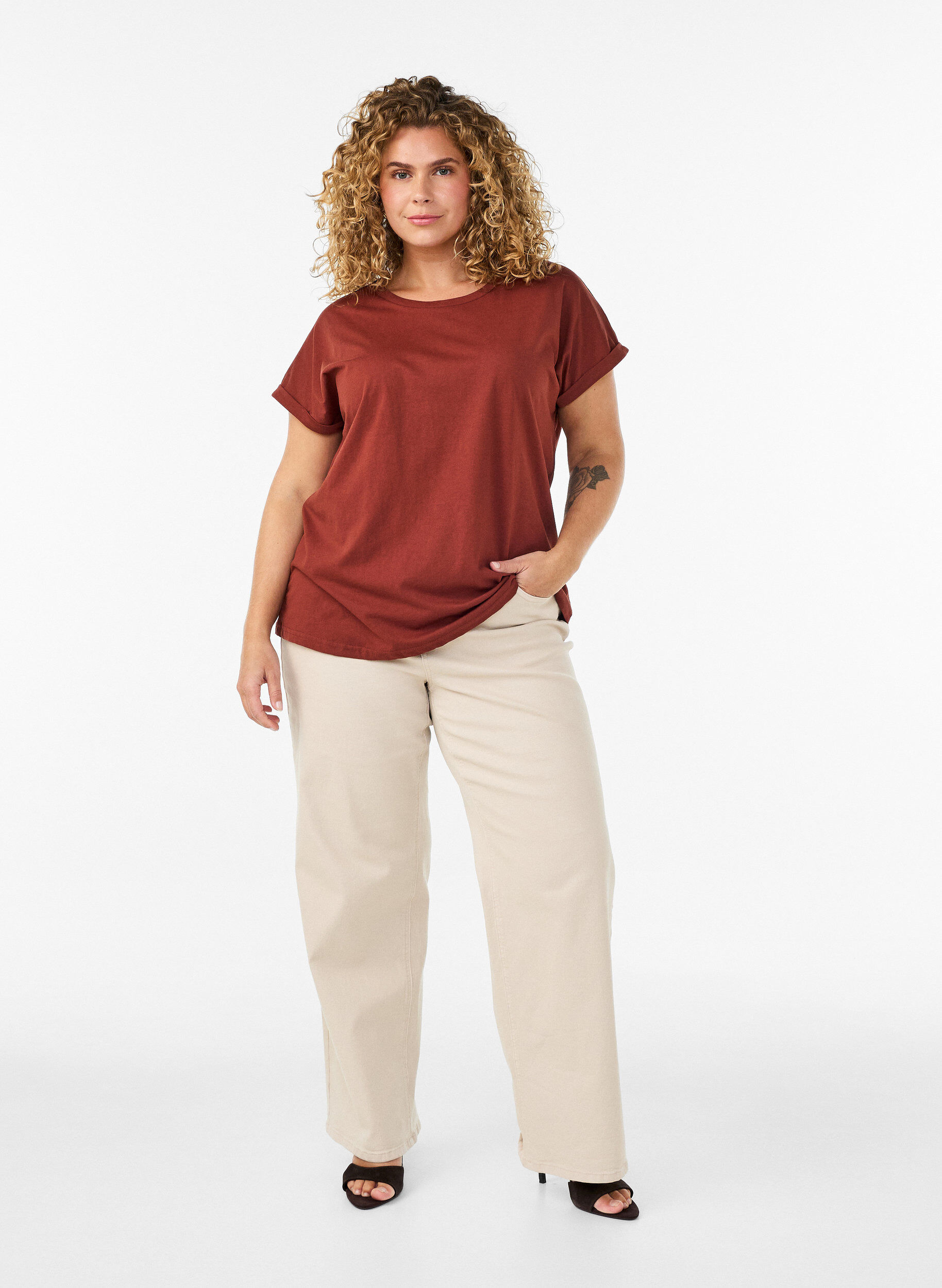 ZizziT-shirt met korte mouwen van katoenmix, Rood, Model image number 1