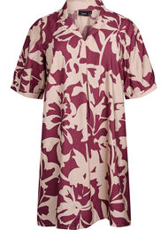 Knielange jurk met print en V-hals, Rood