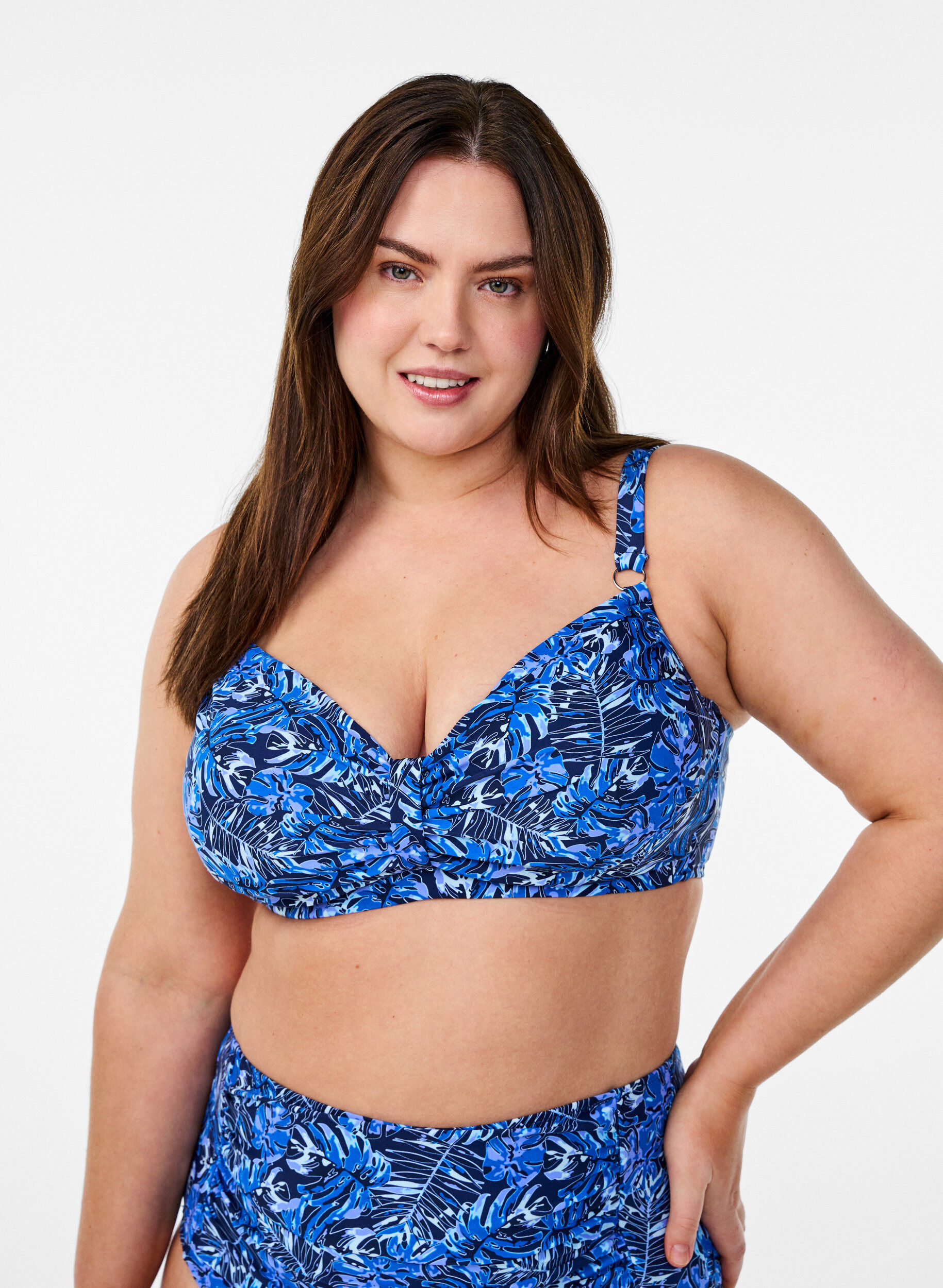 Bikinitop met beugel en patroon, Blauw, Model