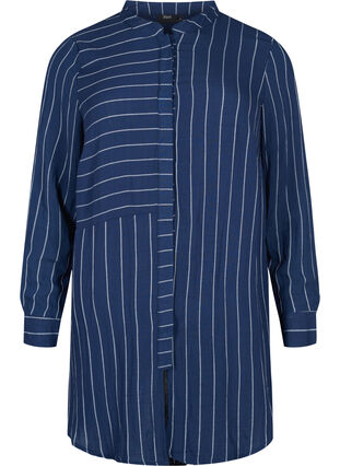 Lange gestreepte blouse in viscosemix, Blue/White, Packshot image number 0