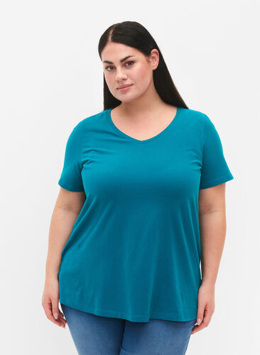 Basic t-shirt in effen kleur met katoen, Deep Lake, Model image number 0