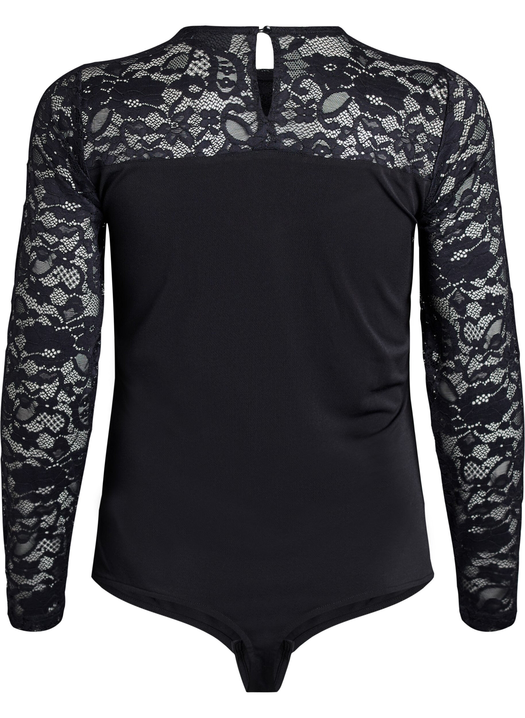 Zizzi Getailleerd body met kanten mouwen, Zwart, Packshot image number 1