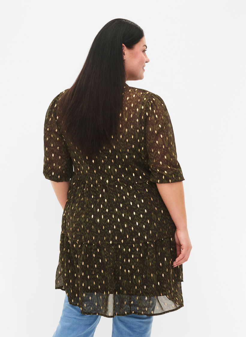 Tuniek met print en lurex, Green Ethnic AOP, Model image number 1