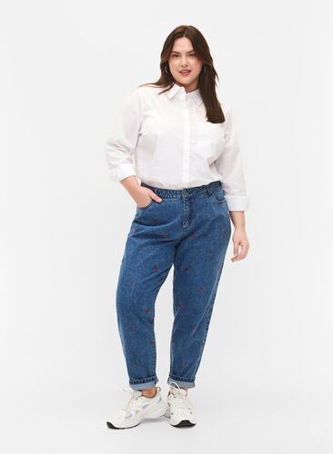 Mille mom fit jeans met borduurwerk, Light Blue Cherry, Model image number 0