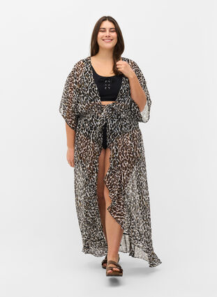 Strand kimono met print, Leopard Print, Model image number 2