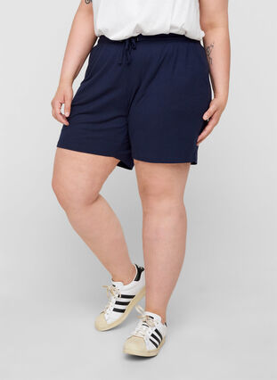 Shorts met ribstof en zakken, Navy Blazer, Model image number 2