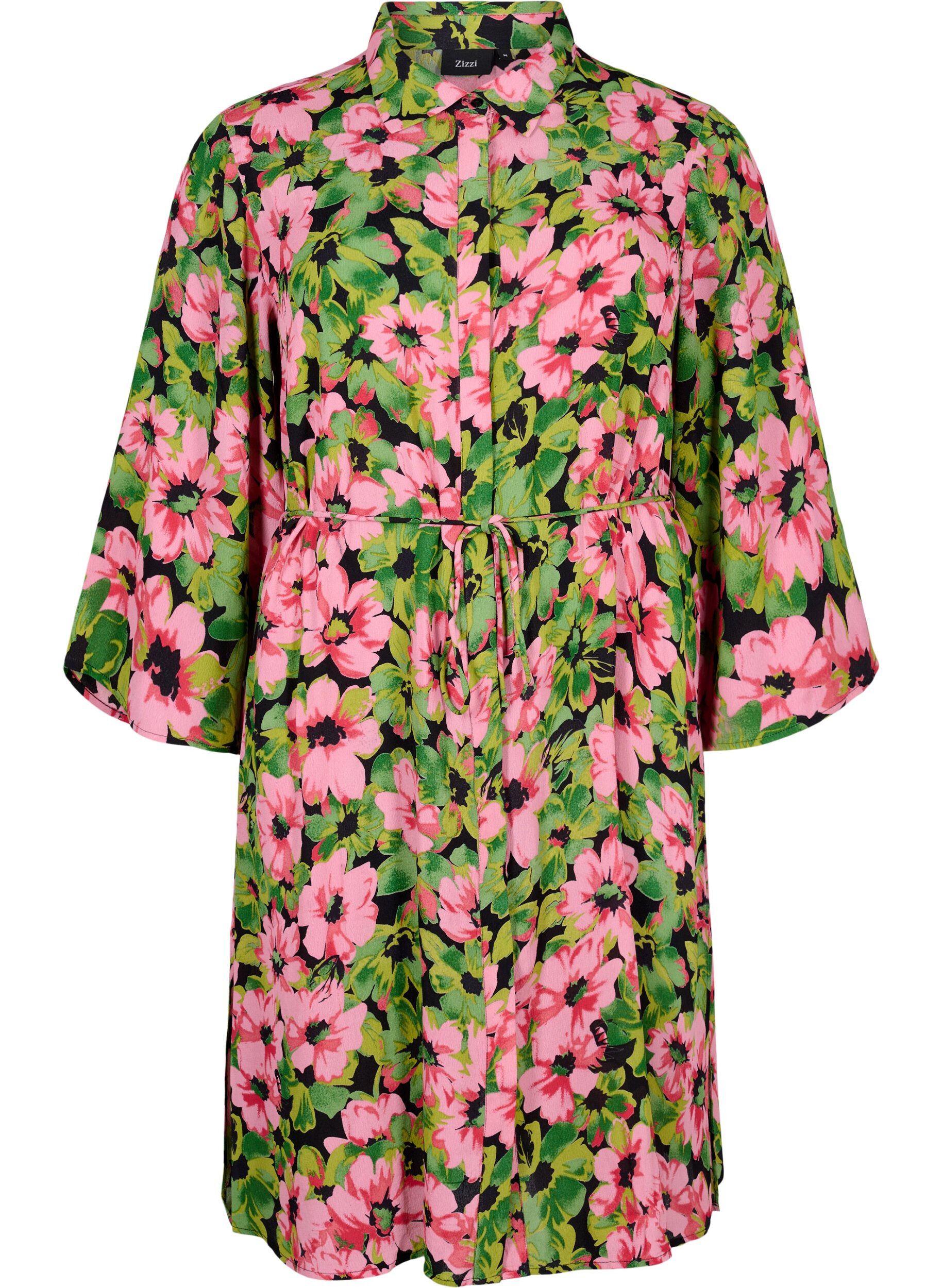 Zizzi Overhemdjurk van viscose met bloemenprint, Pink G. Flower AOP, Packshot image number 0