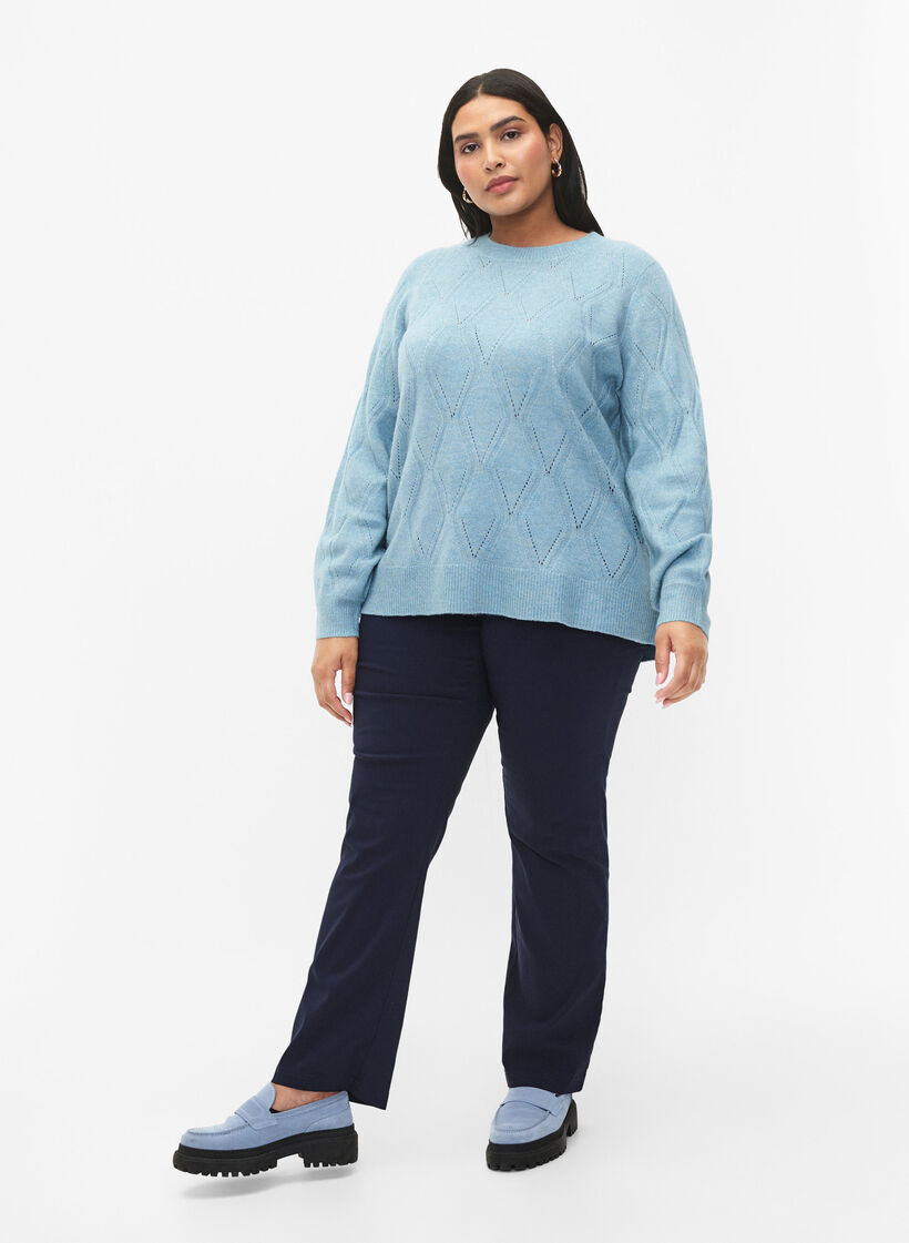 Gebreide pullover met gaatjespatroon, Reef Waters Mel., Model image number 2