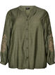Viscose shirt met geborduurde mouwen, Groen, Packshot image number 0