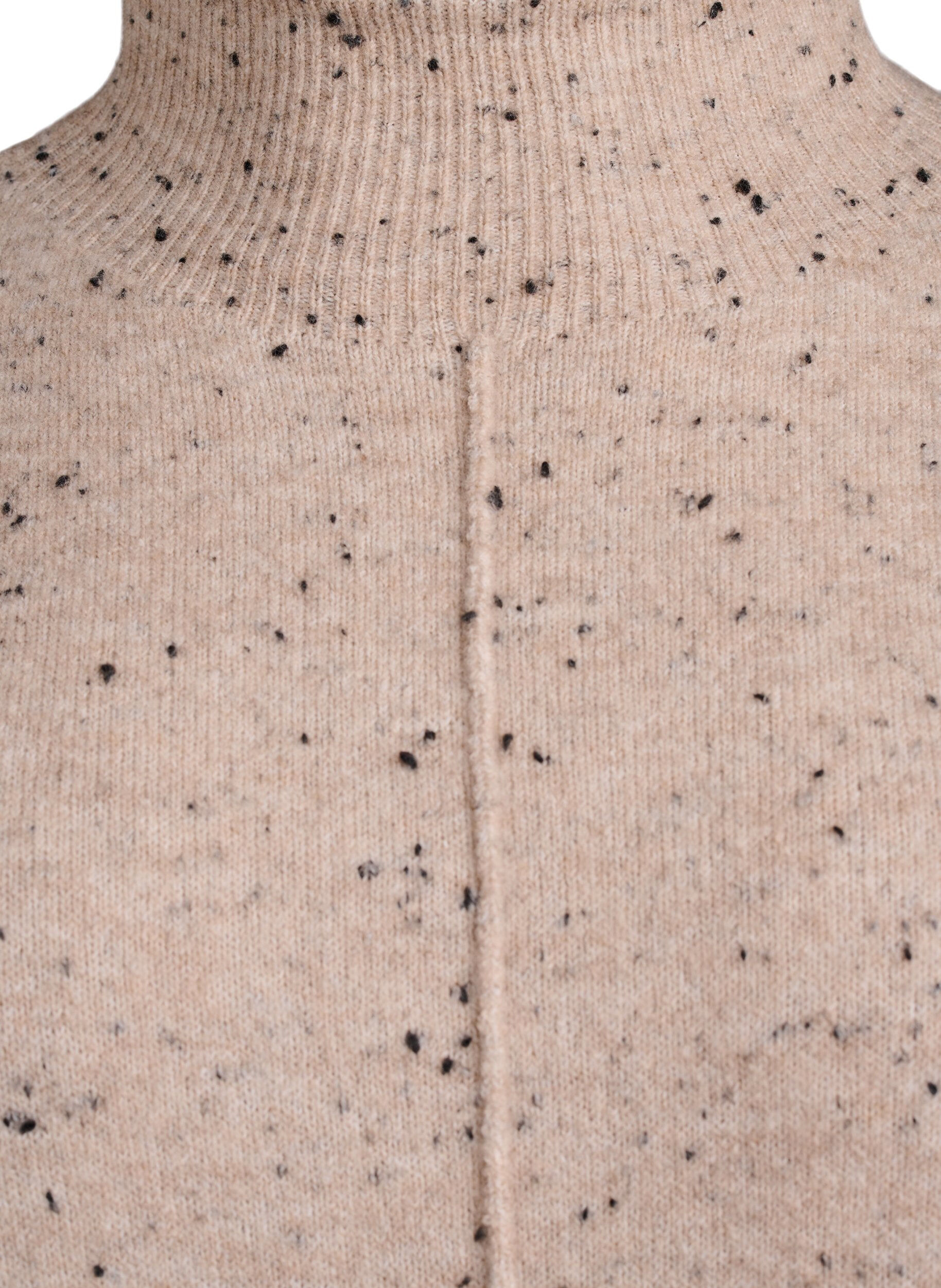 Zizzi Gebreide trui met hoge col en gestipt patroon, Beige, Packshot image number 2