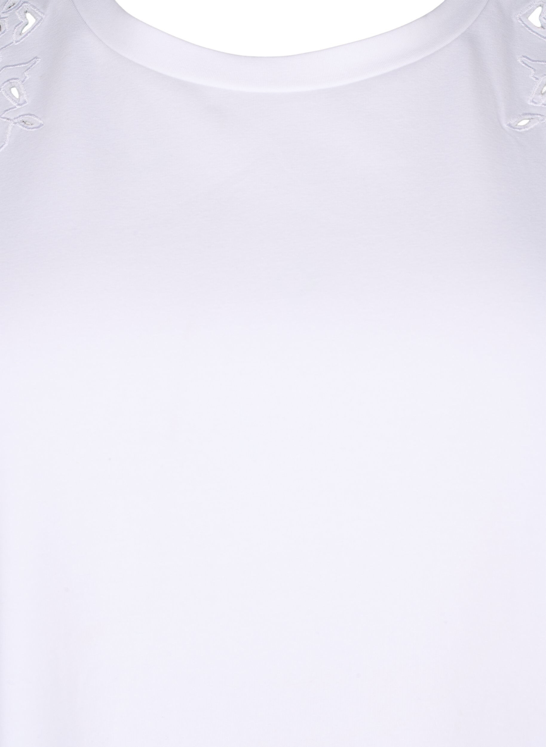 Zizzi T-shirt van biologisch katoen met geborduurde details, Bright White, Packshot image number 2