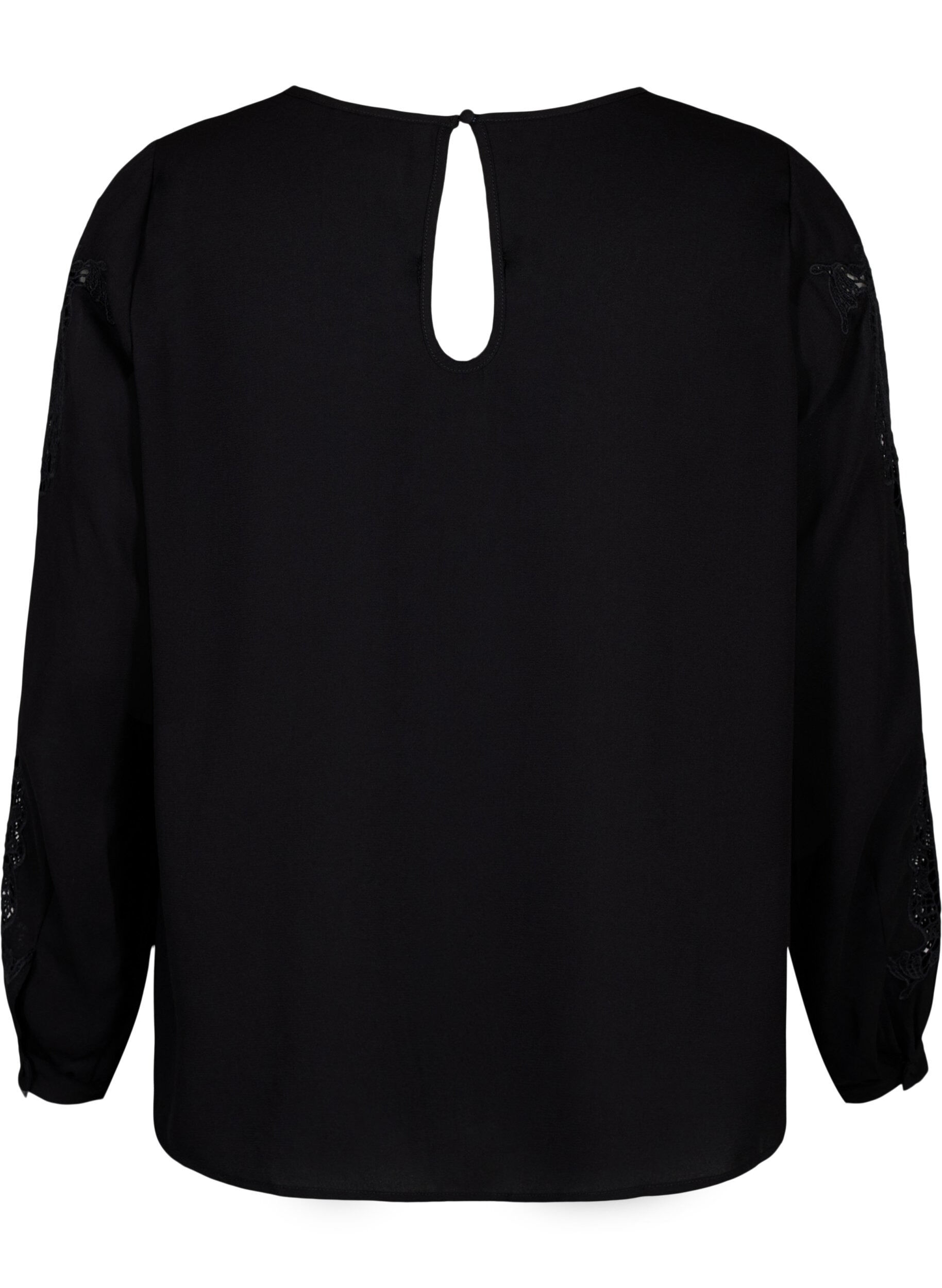 Zizzi Blouse met lange mouwen en gehaakte details, Black, Packshot image number 1