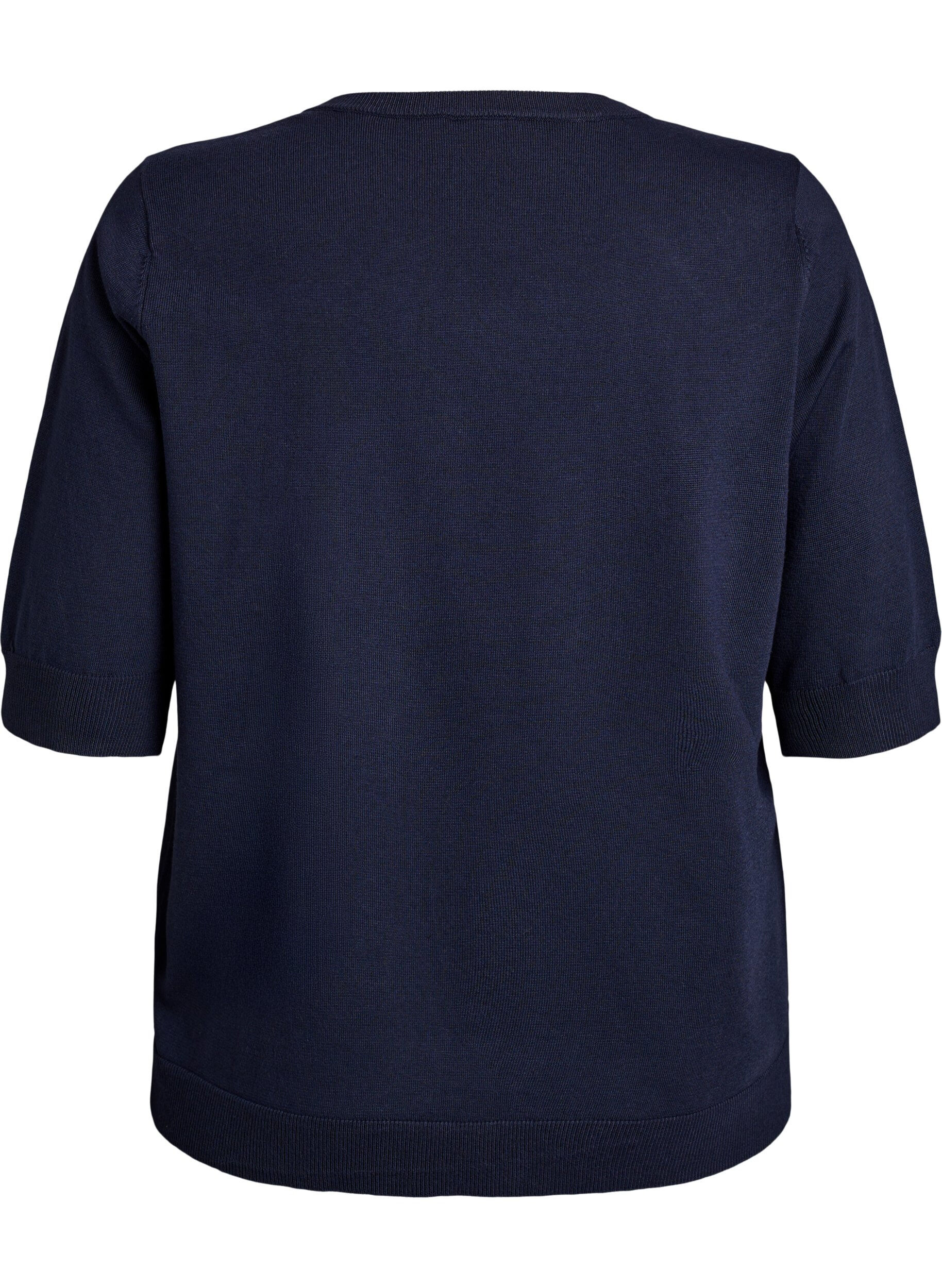 Zizzi FLASH - Fijngebreide blouse met korte mouwen, Blauw, Packshot image number 1