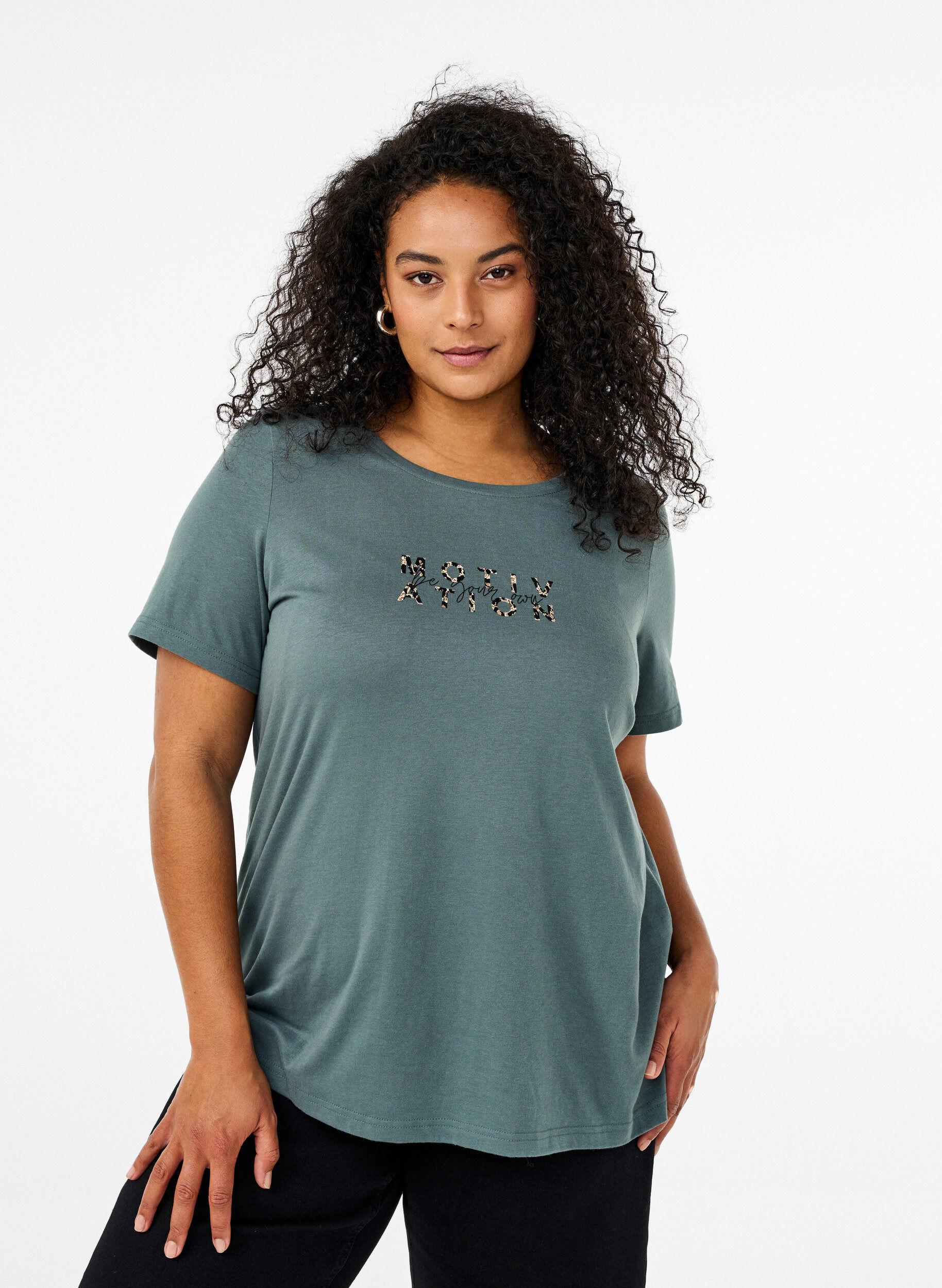 Zizzi FLASH - T-shirt met motief, Groen, Model image number 0