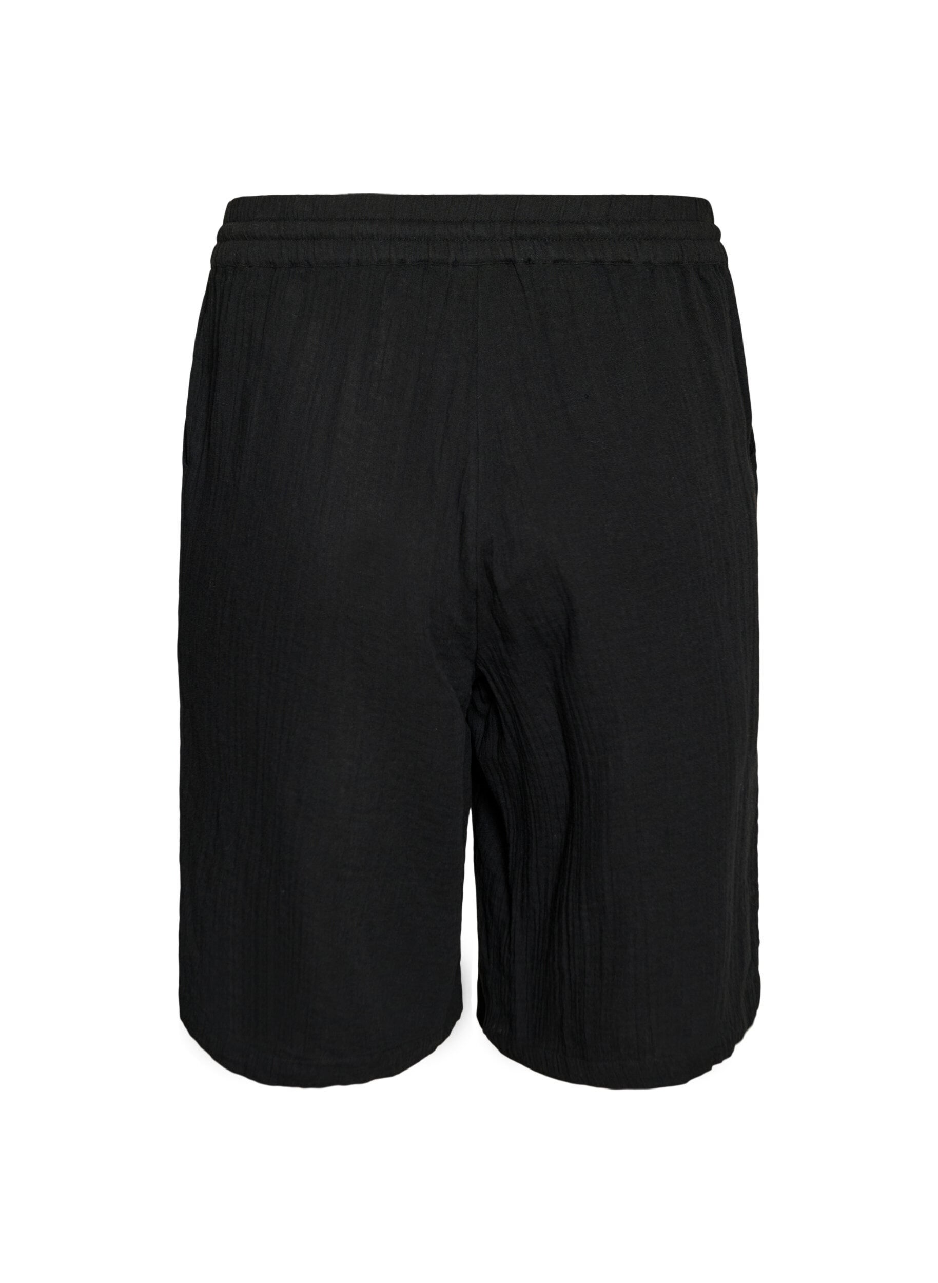 Zizzi Los katoenen mousseline shorts met een hoge taille, Zwart, Packshot image number 1