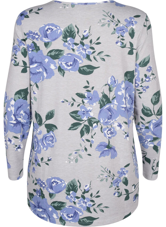 Gebloemde blouse met lange mouwen, Blauw, Packshot image number 1
