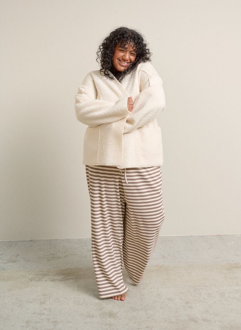 Gestreepte pyjamabroek met een high waist en wijde pijpen, Beige, Image image number 0