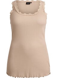 Top met kanten afwerking, Beige
