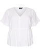 Blouse in linnen en viscose met een V-hals en knoopsluiting, Wit, Packshot image number 0