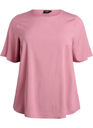 Geweven blouse met korte mouwen en ronde hals, Roze