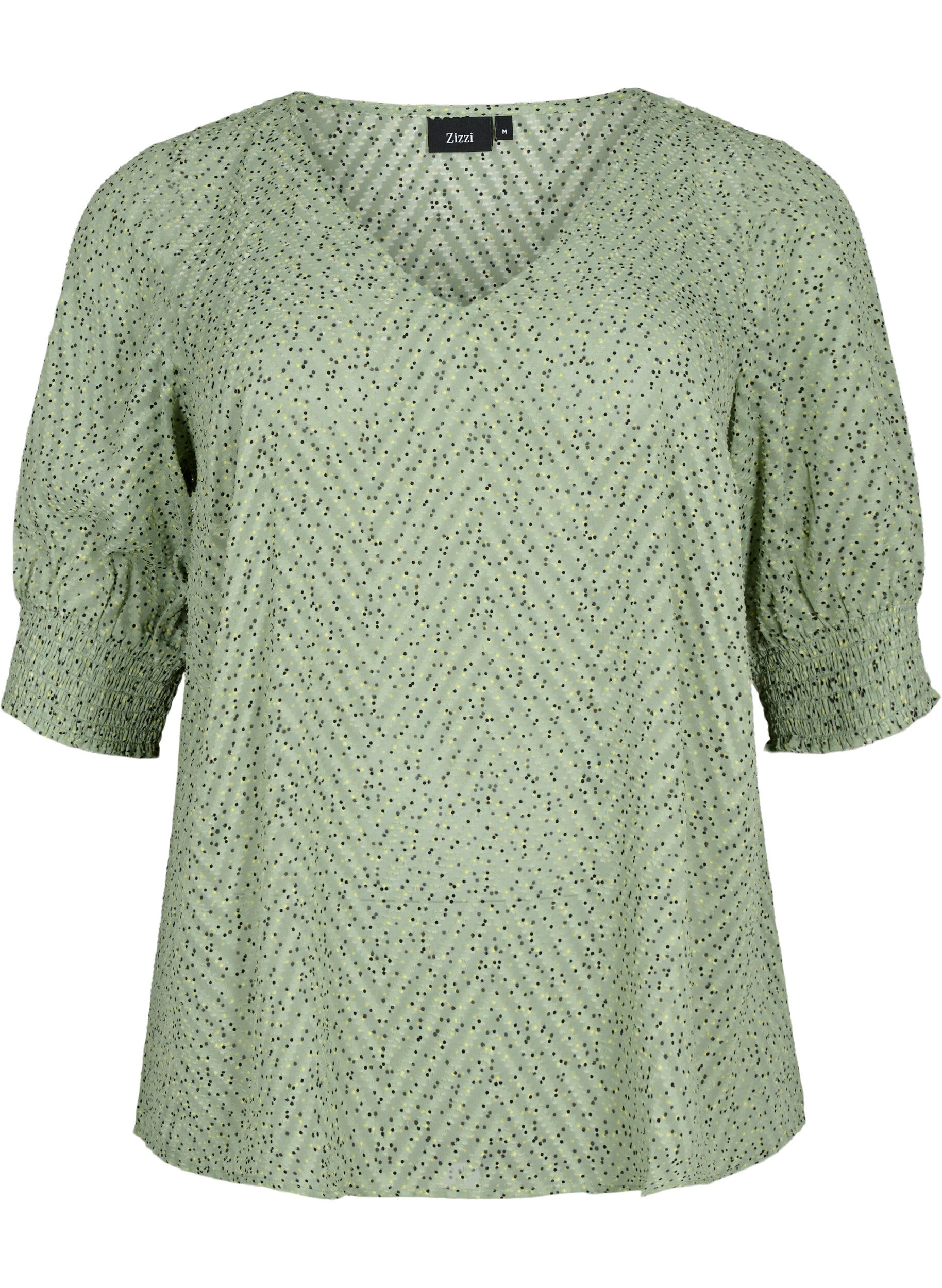 Zizzi Gestippelde blouse met 1/2 mouwen, Seagrass Dot, Packshot image number 0