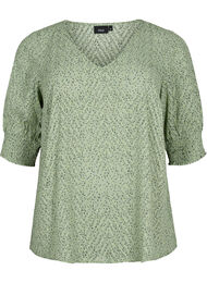 Gestippelde blouse met 1/2 mouwen, Seagrass Dot