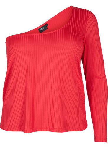 Een-schouder blouse, Tango Red, Packshot image number 0