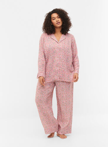 teugels kort cijfer Katoenen pyjama broek met bloemenprint - Roze - Maat 42-60 - Zizzi