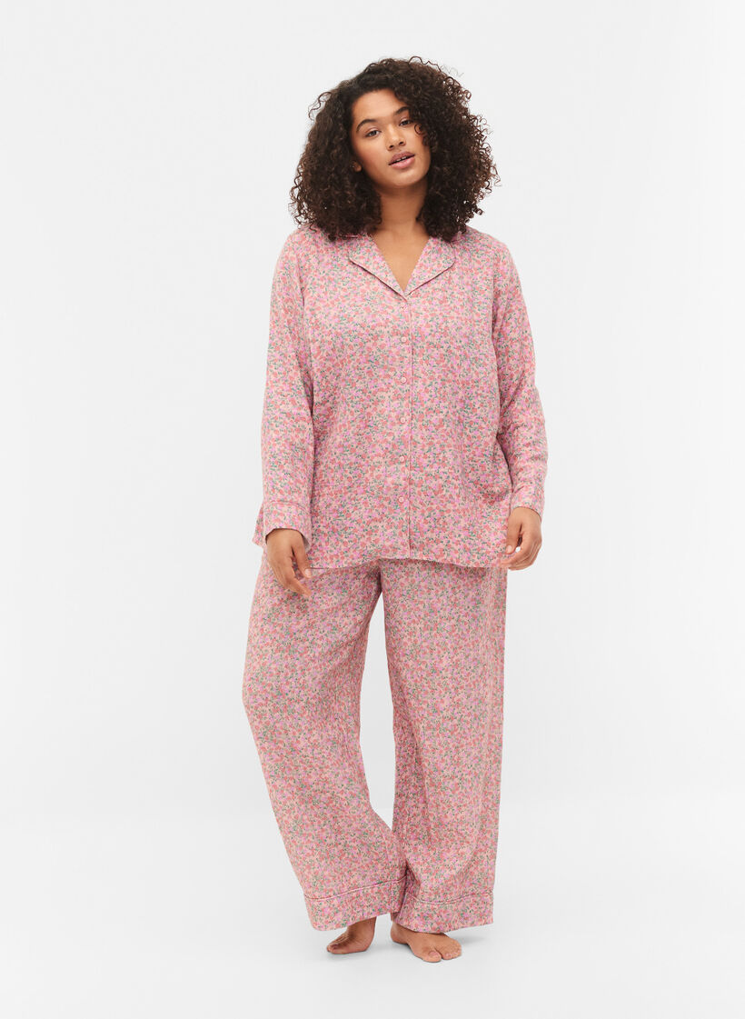 Katoenen pyjama broek met bloemenprint, Powder Pink, Model image number 0