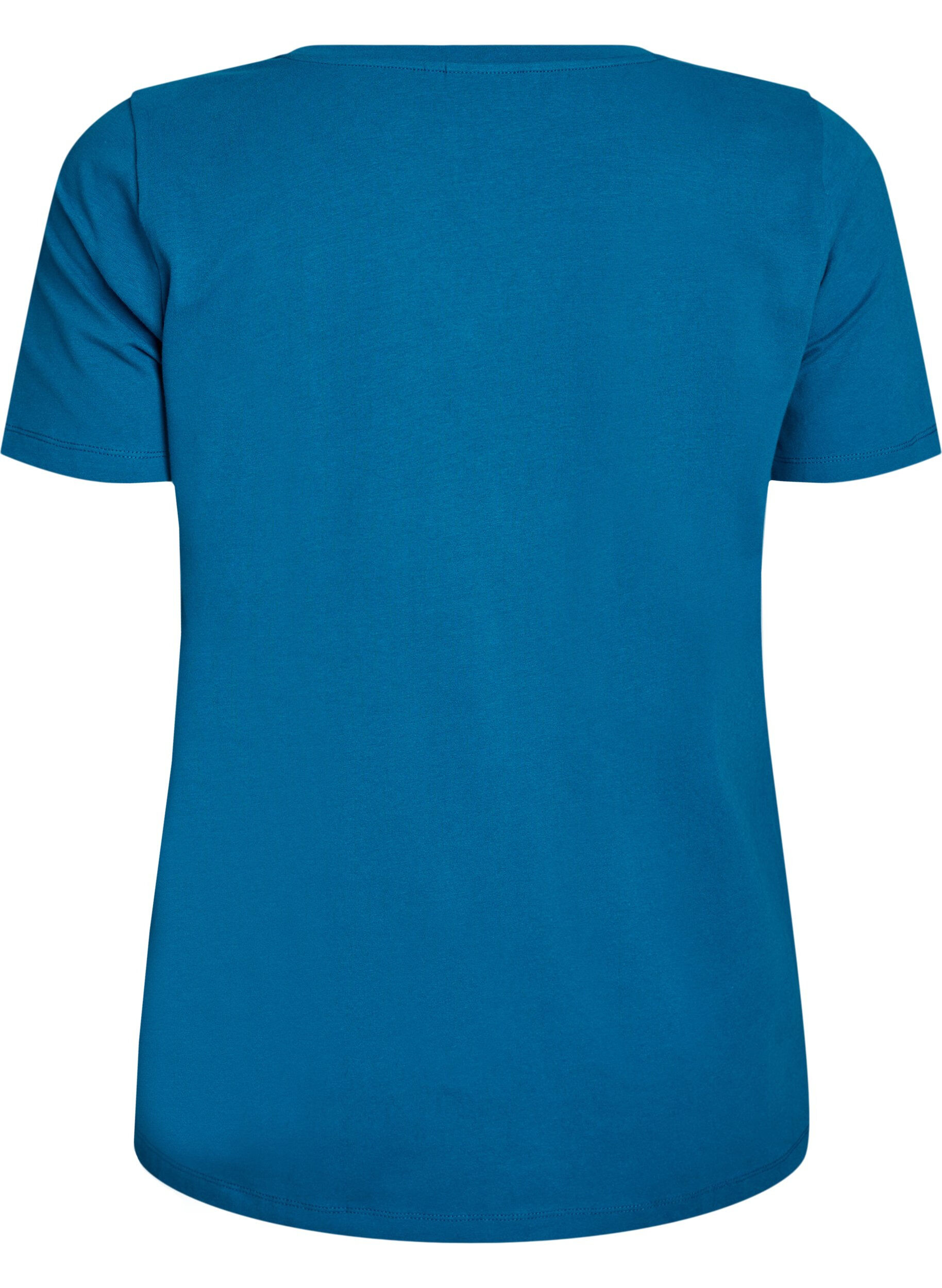Zizzi Basic effen katoenen t-shirt, Blauw, Packshot image number 1