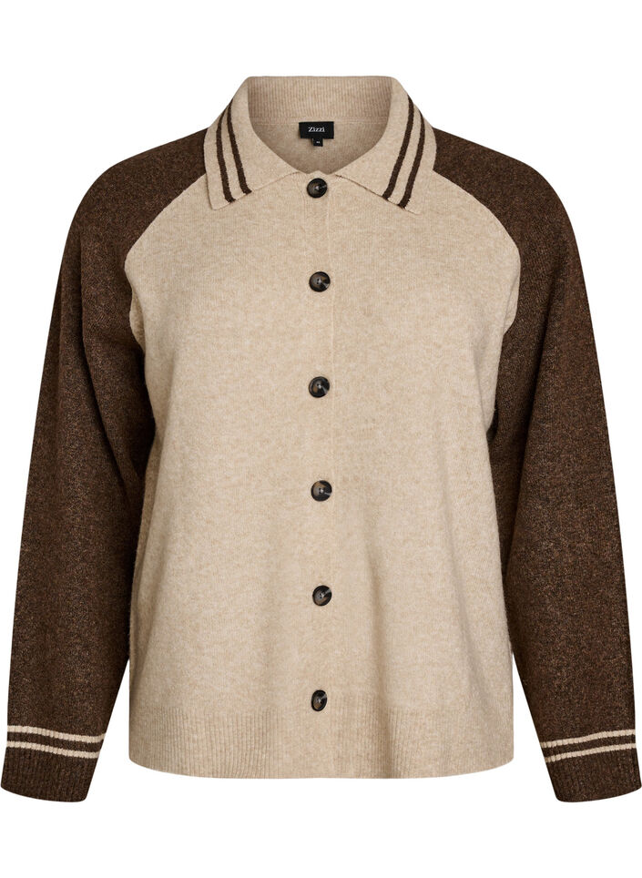 Vest met contrastmouwen en kraag, Beige, Packshot image number 0