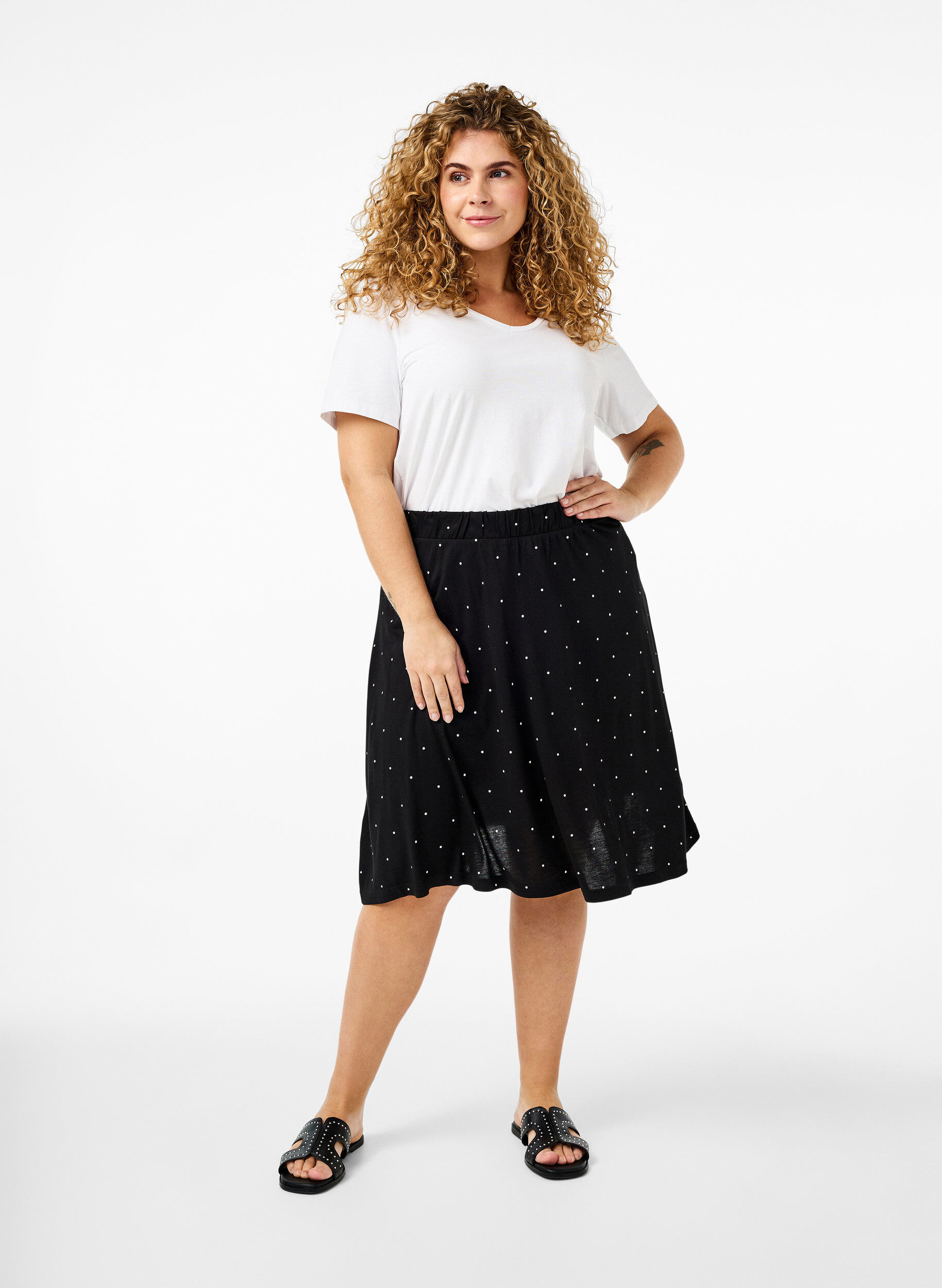 Zizzi 2-pack rok van viscose, Zwart, Model image number 0