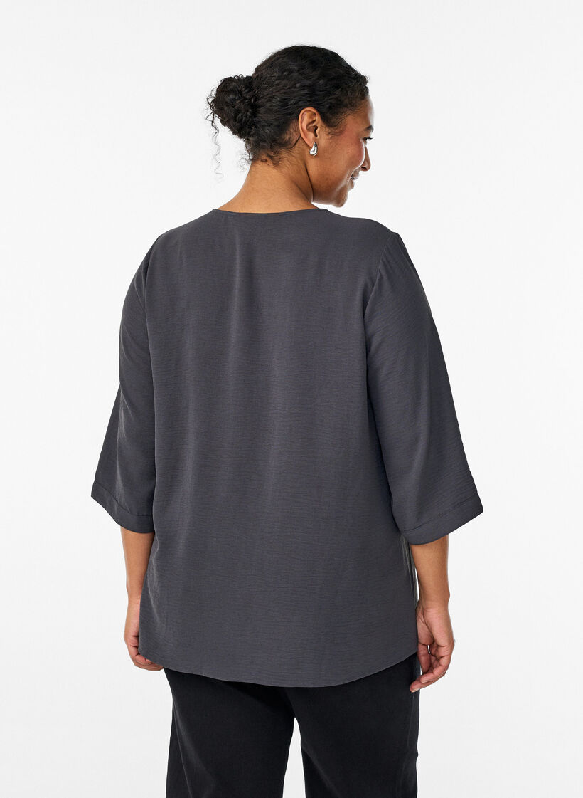 Shirtblouse met V-hals en 3/4 mouwen, Grijs, Model image number 2