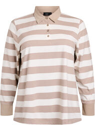 Polo shirt met lange mouwen en strepen, Beige