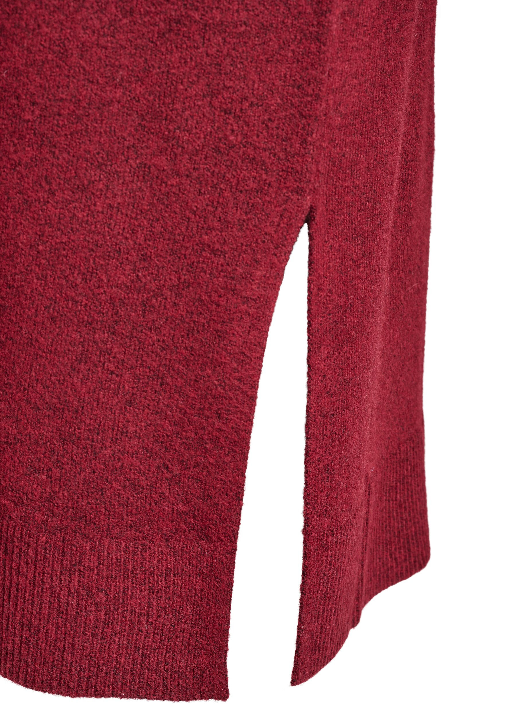 ZizziGebreide jurk met lange mouwen en V-hals, Rood, Packshot image number 3
