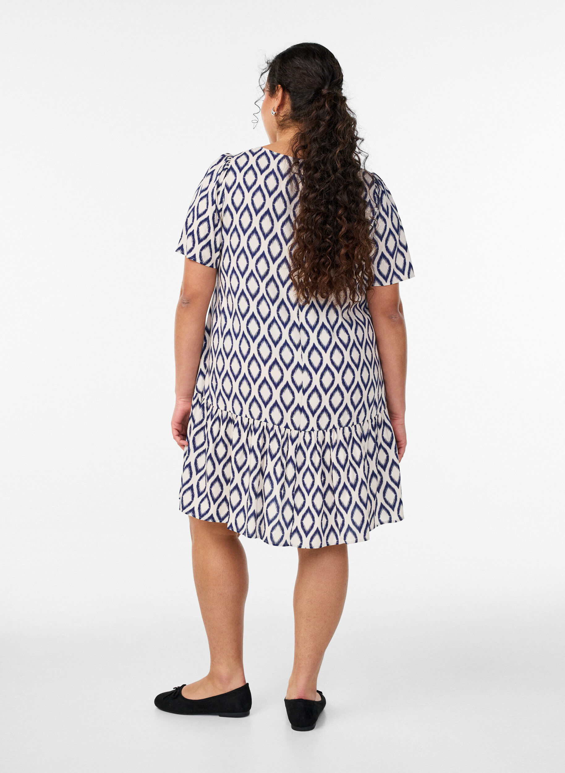 ZizziViscose jurk met snijlijn, Blauw, Model image number 2