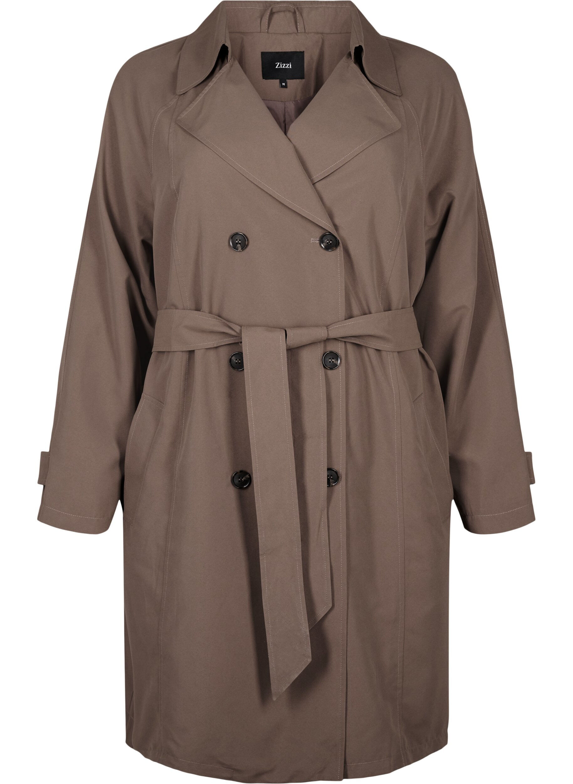 Zizzi Trenchcoat met riem en split, Chocolate Chip, Packshot image number 0