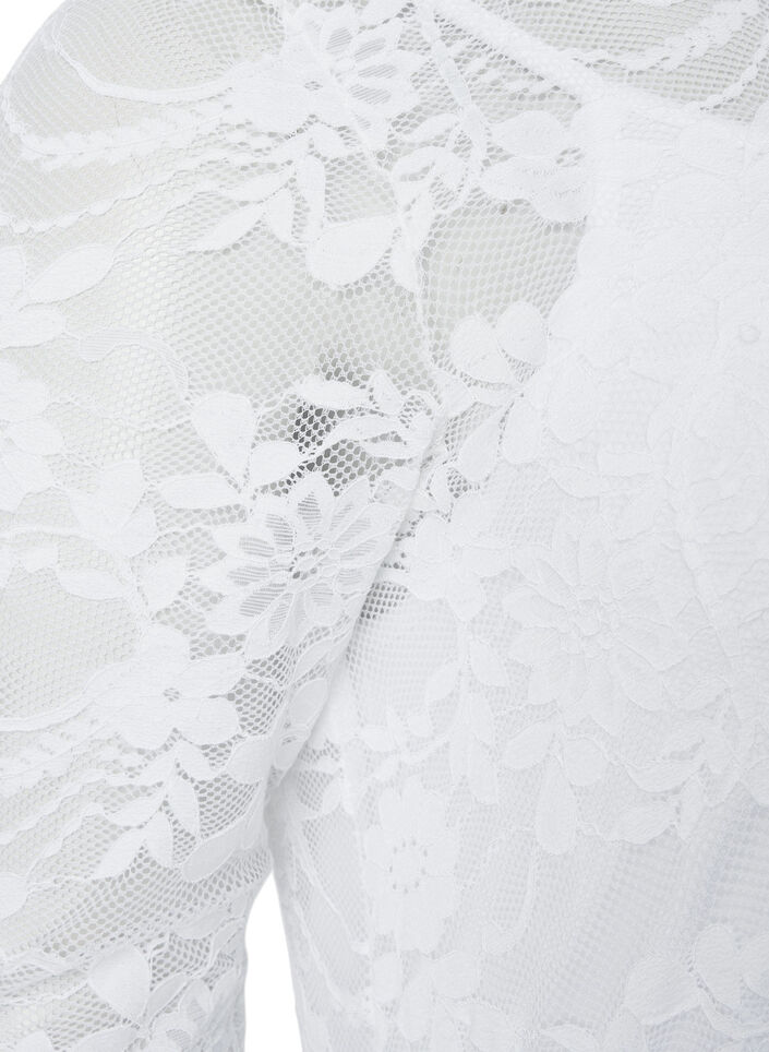 Geplooide jurk met kant en 3/4 mouwen, Bright White, Packshot image number 3